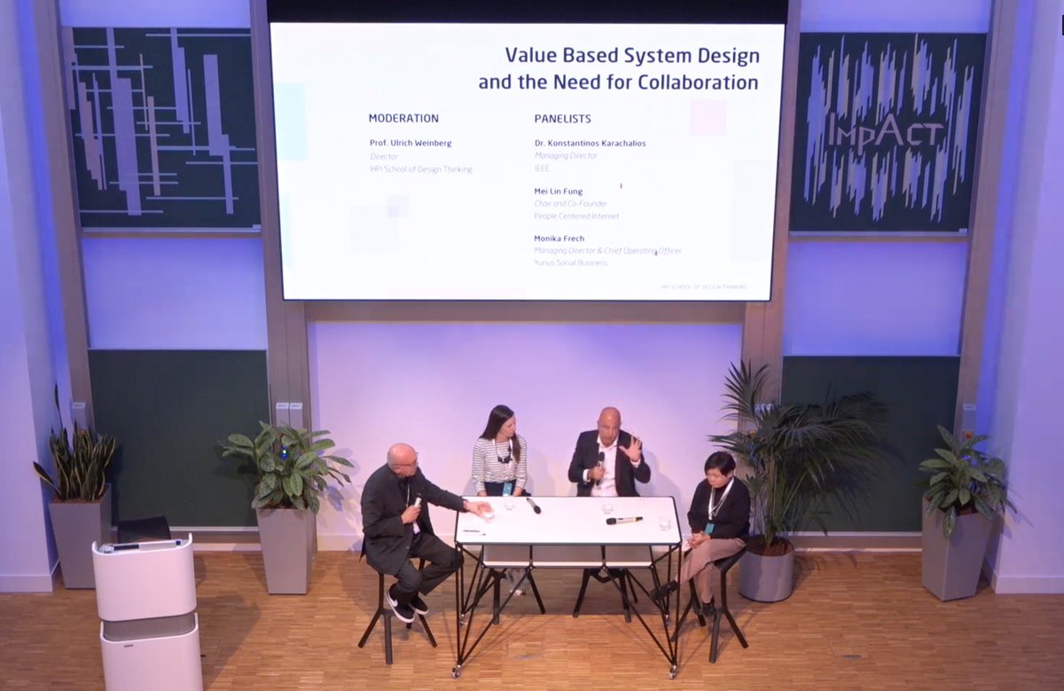 PCI_Initiative's tweet photo. Our Chair and co-founder @meilinfung participated in the "Value-Based System Design and Need for Collaboration" panel at #dtimpact22, @HPI_DSchool.
What values should be considered when designing or assessing technology?
@UliWeinberg, #KonstaninosKarachalios, @MonikaFrech. https://t.co/FCBXQ1Om4l