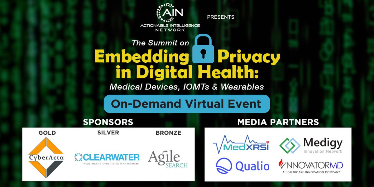 The Summit on Embedding Privacy in Digital Health, which was held in May 2022, is now an on-demand virtual event. For more information, please visit:
ain.events/privacydigital…
#digitalhealth #medicaldevices #privacy #privacybydesign #dataprotection