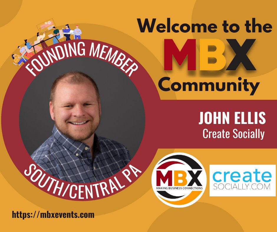 mbxevents's tweet photo. 𝗪𝗲𝗹𝗰𝗼𝗺𝗲 𝘁𝗼 𝗼𝗻𝗲 𝗼𝗳 𝗼𝘂𝗿 𝗙𝗼𝘂𝗻𝗱𝗶𝗻𝗴 𝗠𝗲𝗺𝗯𝗲𝗿𝘀 𝗼𝗳 𝗦𝗼𝘂𝘁𝗵 𝗖𝗲𝗻𝘁𝗿𝗮𝗹 𝗣𝗔, 𝗝𝗼𝗵𝗻 𝗘𝗹𝗹𝗶𝘀 𝗼𝗳 𝗖𝗿𝗲𝗮𝘁𝗲 𝗦𝗼𝗰𝗶𝗮𝗹𝗹𝘆. Message us on social media at @createsocially (or text 717-683-5343) with "MBX," for special MBX perks and pricing. https://t.co/stEQe2gKAC