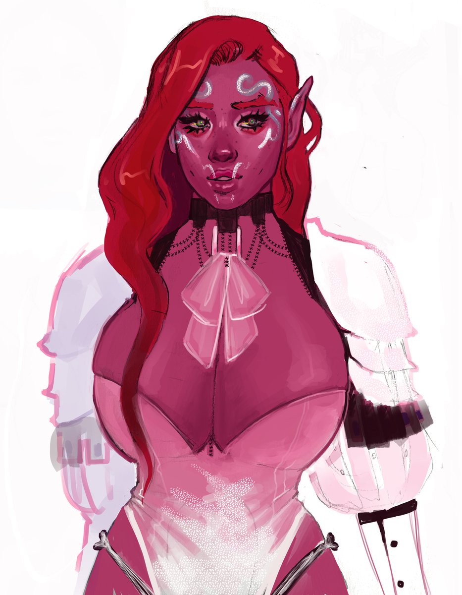 Flaression's tweet image. My buxom Tiefling Paladin Dorime lives! Now I just need to find a group to play with XD 
She is inspired by a goof and brought to life by the amazing @moosefix 
Please check out moosefix.bigcartel.com for some cool pins and shirts made by this wonderful artist ^_^ #DnD