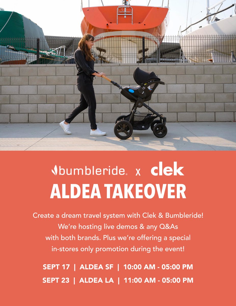 Come see us tomorrow in our San Francisco Store. All Day event with <a href="/bumbleride/">bumbleride</a>  and <a href="/clekinc/">Clek</a>  discussing strollers, car seats, installation and so much more! Starts at 10AM. See you there!
aldeahome.com/pages/event-ca…