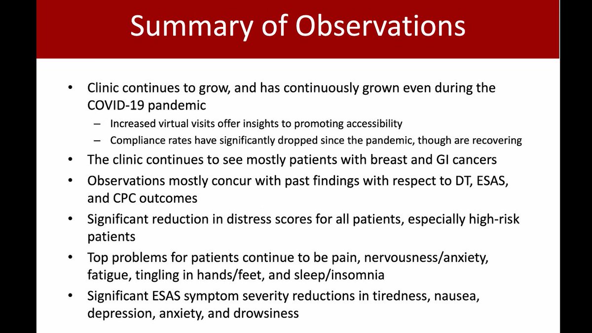 Linda_E_Carlson's tweet photo. Really nice talk from Donny Li on the Osler Survivorship multidisciplinary clinic model and results for over 5,000 patient visits! Improvements in #distress and symptoms including #fatigue and #pain, especially for those with higher needs @theCCSRC https://t.co/ysJ7q36IGf