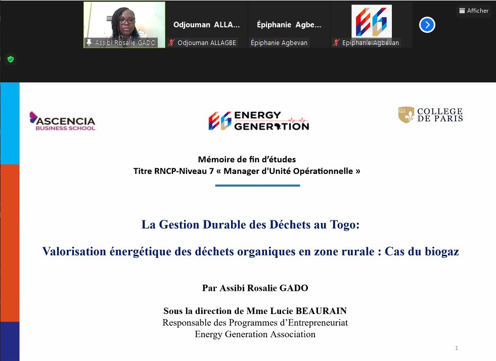 EnergyGenAfrica's tweet photo. #SOUTENANCE🥳
Toutes nos félicitations à Rosalie Gado, première aspirante-entrepreneure de la 2ème cohorte du programme de résidence entrepreneuriale à avoir  défendu avec brio son mémoire. Elle a reçu une #mentionfavorable de la part du #jury👏🏾👏🏾
#Proud #OurImpact #Womeninenergy https://t.co/qpt210YRAC
