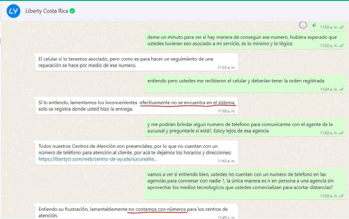 crypto_root's tweet image. Consulto por el estado de una reparación en Liberty y no tienen forma de rastrear la orden por mi 📱o 🪪. Pido el # de la agencia para consultar si ya llegó el dispositivo, y no tienen # de ¿@liberty_cr comercializa servicios en los que no cree? Sirven para acortar distancias...