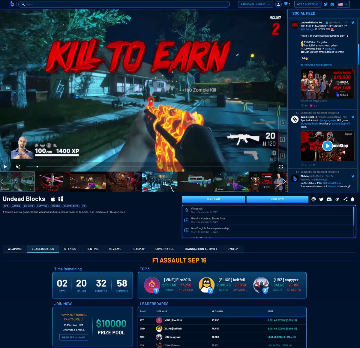 The Undead Blocks section on BluMint.io is now live 💙💙💙

Head over to BluMint.Io and participate - no sign-in required! 

Also check out the social feed and Leaderboard section 🔥🔥