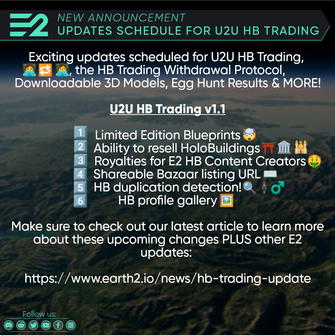 Hey everyone, we’ve got some exciting updates scheduled for U2U HB trading!

Make sure to check out our latest article to learn more about these upcoming changes PLUS other E2 updates: 
earth2.io/news/hb-tradin…