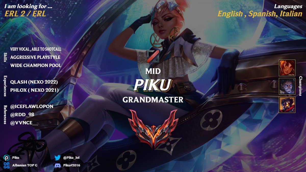 Piku_lol's tweet photo. After this year with @QLASH_Spain. I'm exploring offers for the winter split and 2023.
Highly interested in ERL2 / ERL 

RTs are appreciated 🔄 https://t.co/71P1A8vp0R