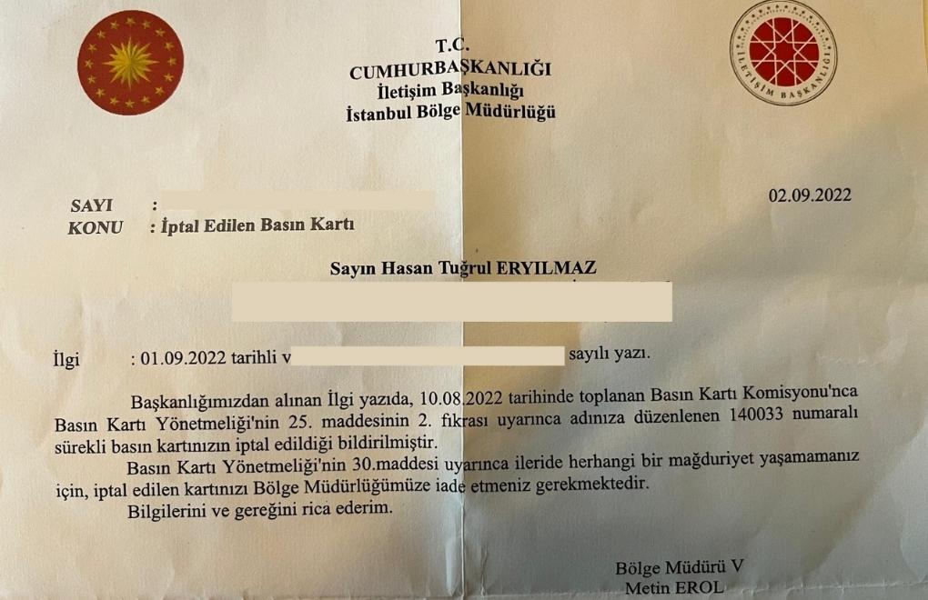 📌 Cumhurbaşkanlığı İletişim Daire Başkanlığı,Tuğrul Eryılmaz'ın 1975'te TRT Haber Dairesi'nde gazeteciliğe başlayarak aldığı basın kartını iptal etti ve iade edilmesini talep etti.