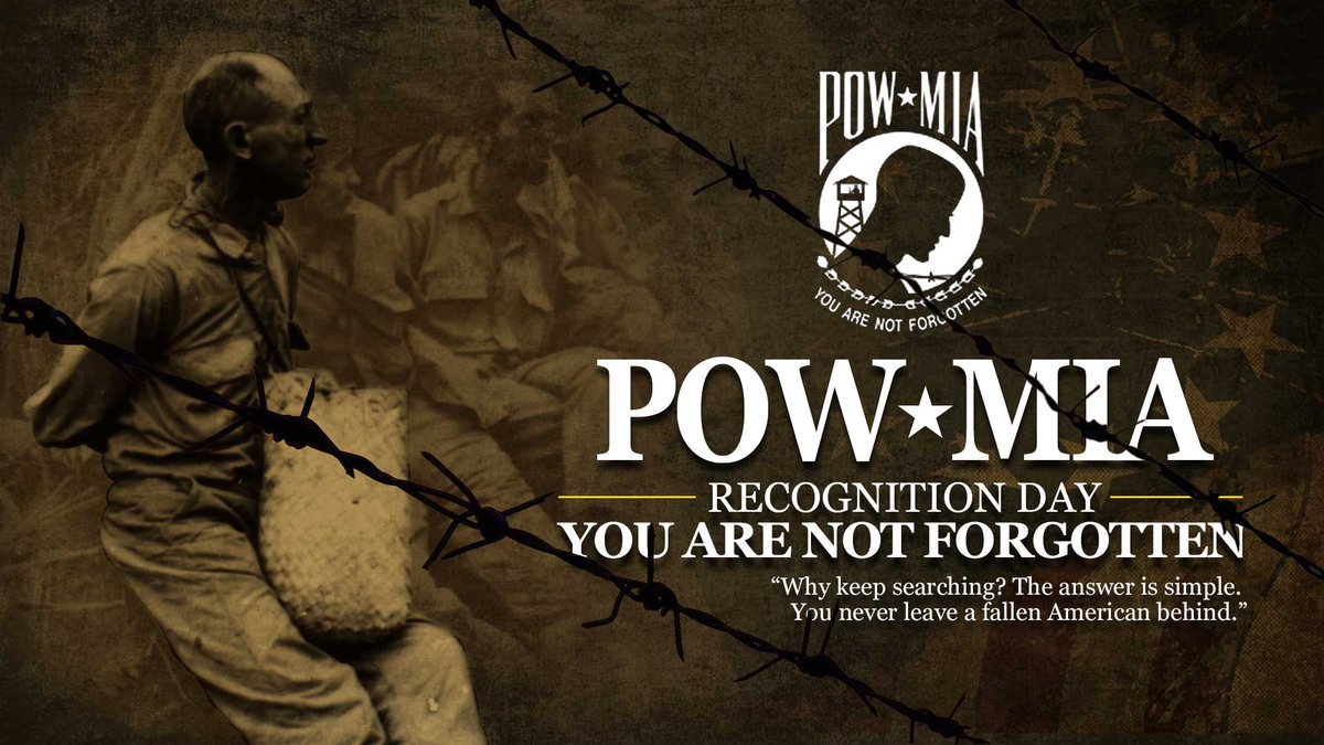 Today is POW/MIA Recognition Day. We acknowledge the more than half-million service members who have, at one time, been held as prisoners of war.

Nearly 82K remain unaccounted for but they are #NeverForgotten. The @DeptofDefense is committed to bring every member home.