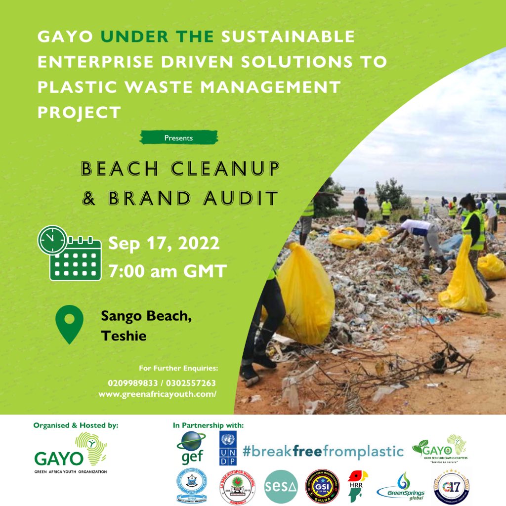 gayoghana's tweet photo. As part of the #worldcleanupday2022, join our beach clean-up and brand audit on saturday 17th September at Sango beach, Teshie @ 7am! 

Come complement the effort
#ZeroWaste #ZeroWasteNow https://t.co/SwTAbbSY7x
