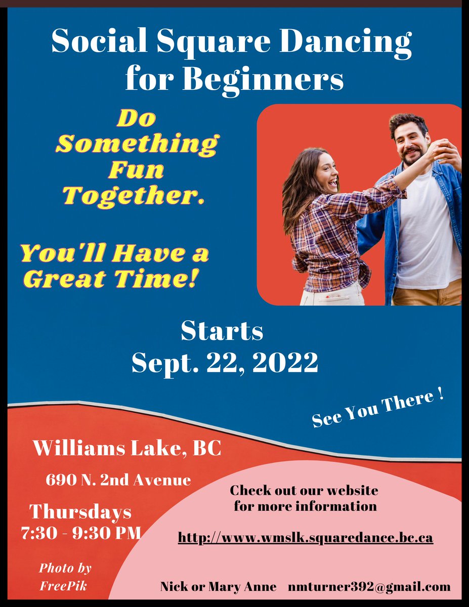 TurnerNM's tweet photo. #WilliamsLake  Don't sit home alone. Make new friends. Join in fun &amp; laughter while moving to music. A happy evening out once a week. SOCIAL SQUARE DANCING  is a good choice. No experience needed.  It's an easy walking step but is an exhilarating experience. https://t.co/OYGDr2Ml4x