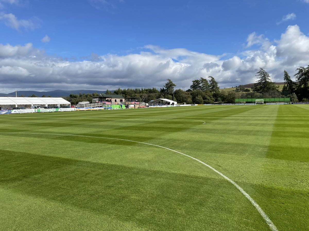 Craig14Dawson's tweet photo. The Dell all ready for the Tulloch Homes Camanachd Cup Final tomorrow. Let’s hope the sun shines and we get a great game of shinty. All at KCC and wider community should be proud of the effort they have put in to help make this day a success. https://t.co/HigSli7haN
