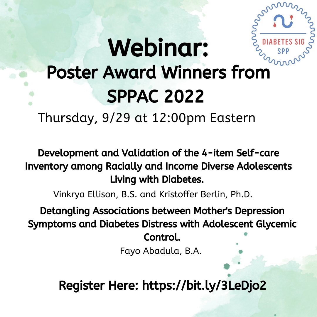 Join us for a webinar featuring our #SPPAC2022 DSIG poster award winners. See you there! #thisispedspsych #diabetes #t1d #typeonediabetes #t2d #mentalhealthmatters #insulin #DOC #HCSM
