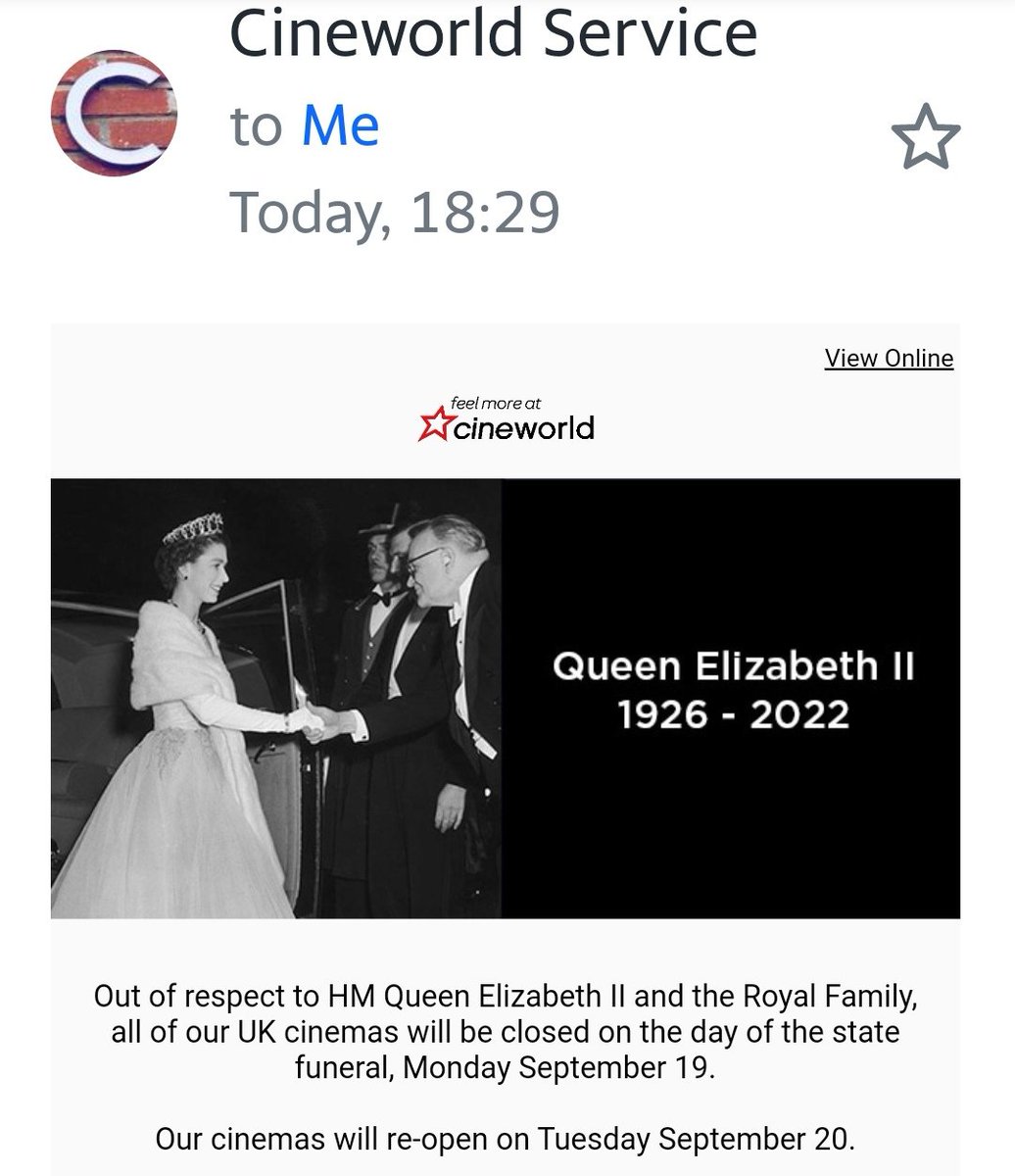 ClimateCancer's tweet image. WTF...... Even cinemas are closing for the funeral.... Boycott these types of businessess