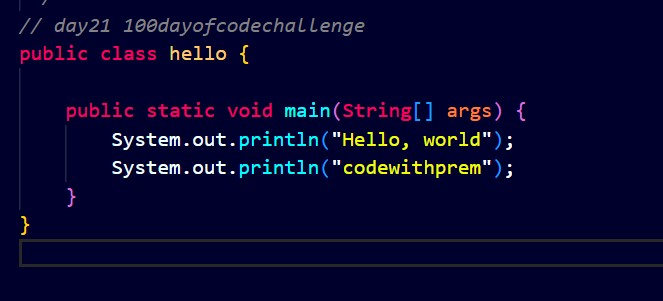 premkumartech's tweet image. [day-21 #100dayofcode]
#100dayofcodechallenge
Today I started Java language
 &quot;hello world&quot;

#coding
#java