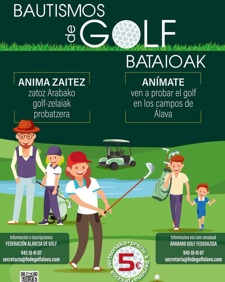 fedegolfalava's tweet photo. ¿Quieres participar en los bautismos de golf?

Disfruta de unas divertidas horas de golf y aprende los conceptos básicos de este deporte

Larrabea: 18 septiembre, 9 y 22 octubre 
Izki: 24 septiembre, 2 y 15 octubre 
Zuia: 24 septiembre, 8 y 15 octubre

Infórmate en el 945 104 107 https://t.co/hGshJK9O0I