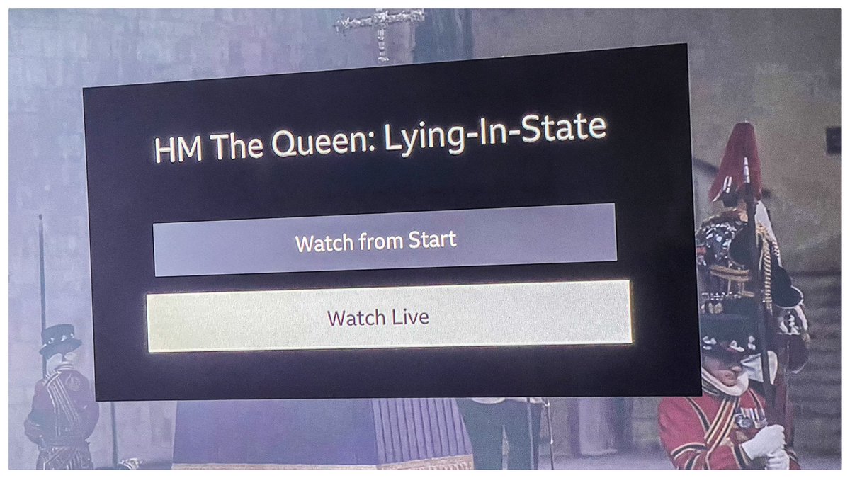 PCMcArdle's tweet photo. I know I can’t join the queue, so I thought I’d check out #Mournathon on BBC. I wanted to watch from the start but they are citing technical difficulties with that. #RIPElizabeth #ElizabethTheLast #AbolishTheMonarchy https://t.co/YVGXUxV4t4