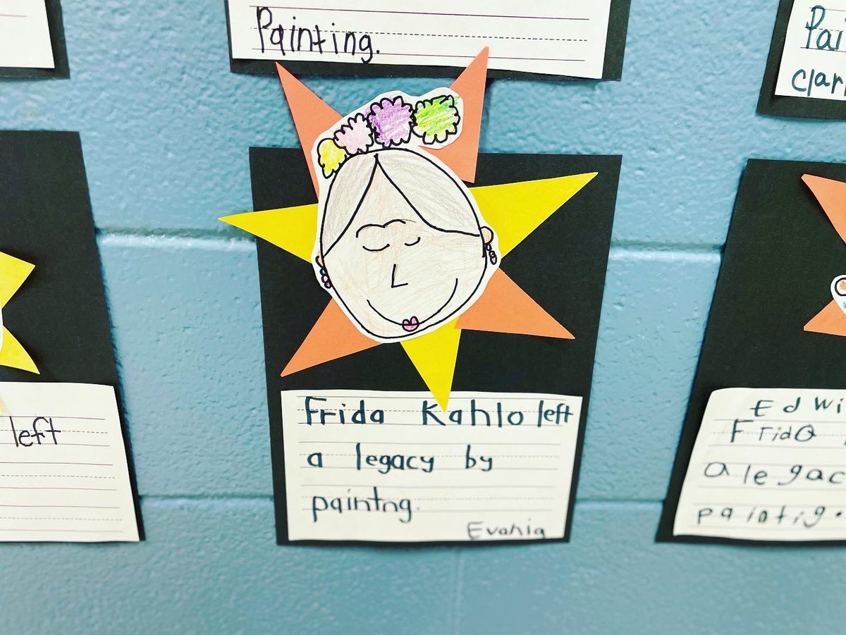 Beautiful Frida Kahlo was our Hispanic Heritage muse for today. We read Frida by Jonah Winter and illustrated by Ana Juan. We made Frida suns and discussed how Frida left her legacy. #hispanicheritagemonth #fridakahlo <a href="/bellsferryelem/">Bells Ferry</a> <a href="/COBB_ELA/">Cobb ELA</a>