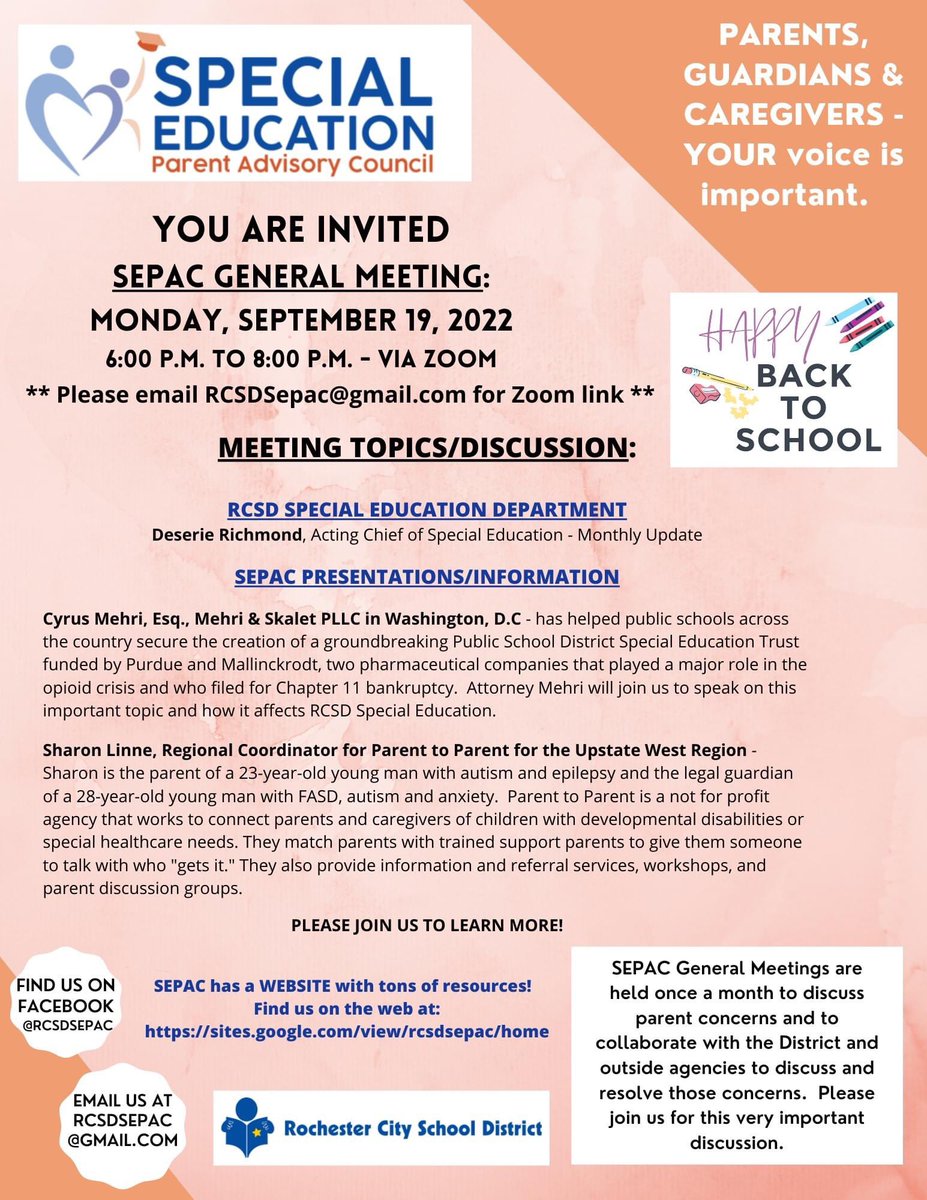 Diana Radley (@dianaradley17) on Twitter photo Shout out to SEPAC for connecting with several of our families today via email/phone and welcoming them into SEPAC! Weβre looking forward to meeting them at our next SEPAC meeting on 9/19/22! <a href="/rcsdsepac/">RCSDSEPAC</a> <a href="/drpeluso/">Dr. Carmine Peluso</a> <a href="/RCSDParents/">RCSD Parent Engagement</a> <a href="/RCSDSpecialEd/">RCSDSpecialEd</a> <a href="/RCSDNYS/">Rochester City School District</a> Shout out to SEPAC for connecting with several of our families today via email/phone and welcoming them into SEPAC! Weβre looking forward to meeting them at our next SEPAC meeting on 9/19/22! <a href="/rcsdsepac/">RCSDSEPAC</a> <a href="/drpeluso/">Dr. Carmine Peluso</a> <a href="/RCSDParents/">RCSD Parent Engagement</a> <a href="/RCSDSpecialEd/">RCSDSpecialEd</a> <a href="/RCSDNYS/">Rochester City School District</a>