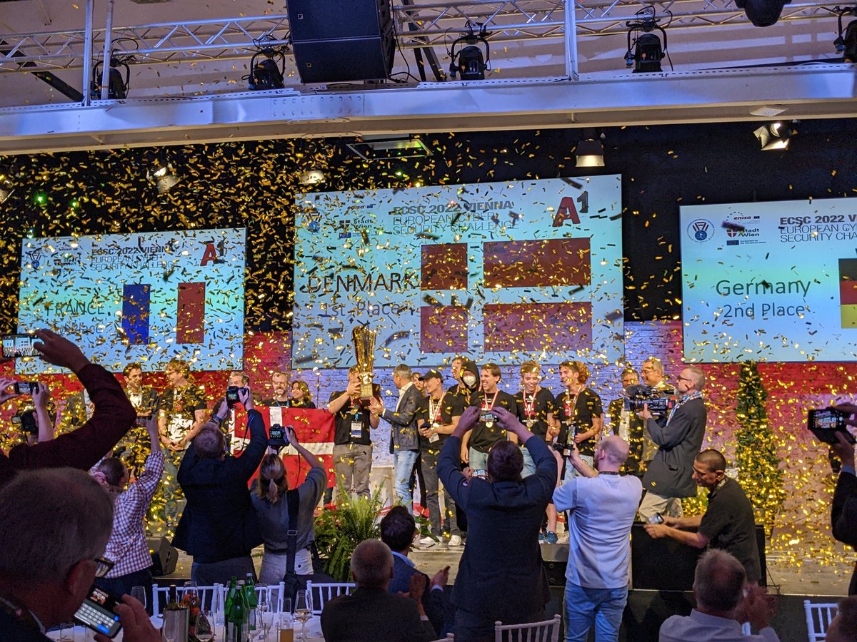 blueminimal's tweet photo. And the winner of #ECSC2022 is... Denmark 🇩🇰!!!

Second place goes to Germany 🇩🇪 and third place to France 🇫🇷!

Congrats to all contestants, you are amazing ❤️

@enisa_eu @openECSC https://t.co/3Zb14K0UWi