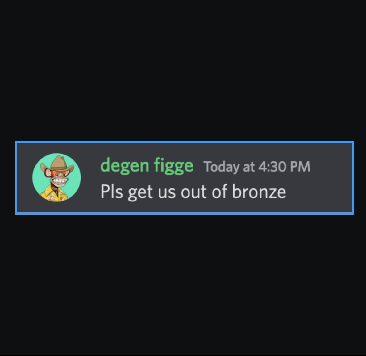 *This is an Emergency Broadcast* 

<a href="/mfigge/">figge</a> is pleading with us to get the hell out of Bronze! 

Grailed... we need to rebalance our points to stand a chance against this Kaiju! Round 1 begins in T minus 4 hours. <a href="/OGDfarmer/">DFarmer</a> <a href="/10KTFshop/">Wagmi-san</a> #gt6 #10ktf