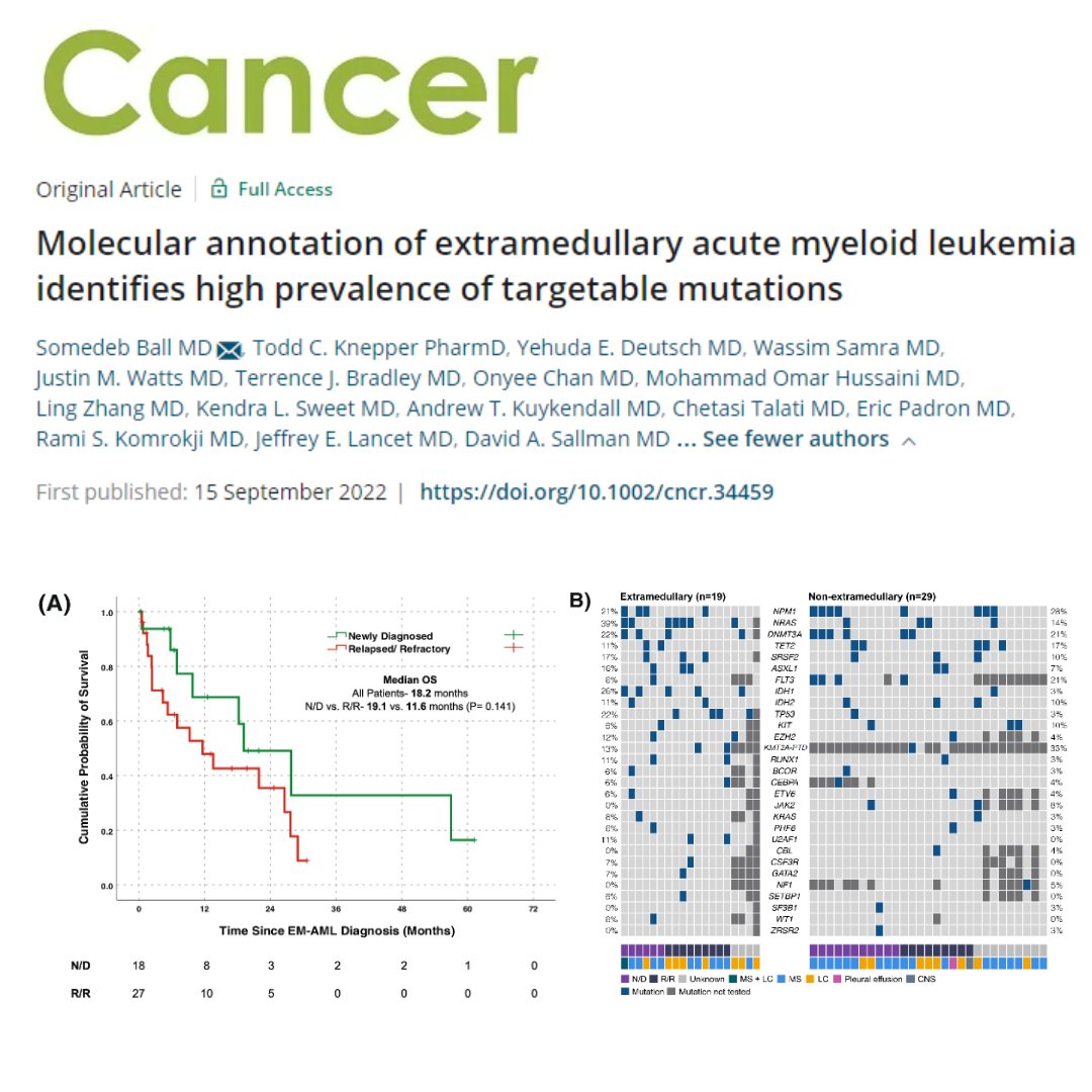 JournalCancer's tweet photo. Molecular annotation of #extramedullary #AML
๐ข52% pts w/ targetable alteration on #EM site #NGS
๐ข#CR w/ IDH inhibitors in 3/4 pts
Sequencing of EM specimen is๐to find๐ฏ
โก๏ธPath for #emAML inclusion in novel #leusm #clinicaltrials
https://t.co/X4s3b8phOO @MoffittResearch https://t.co/OQEpNdR2NX