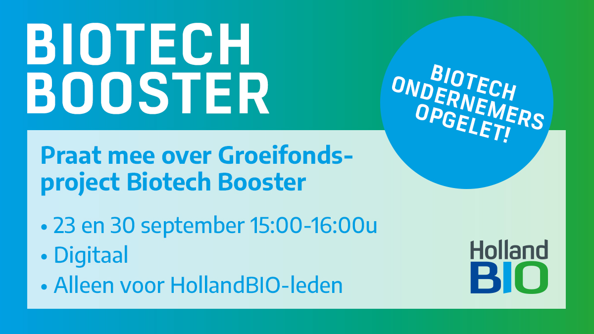 Biotech ondernemers, Nederland heeft jullie nodig! 

Met de €250mln voor het groeifondsvoorstel Biotech Booster gaan we #valorisatie van onze excellente #biotech kennis verbeteren. Denk mee en meld je aan! hollandbio.nl/event/praat-me… #BiotechBooster #Groeifonds #NationaalGroeifonds