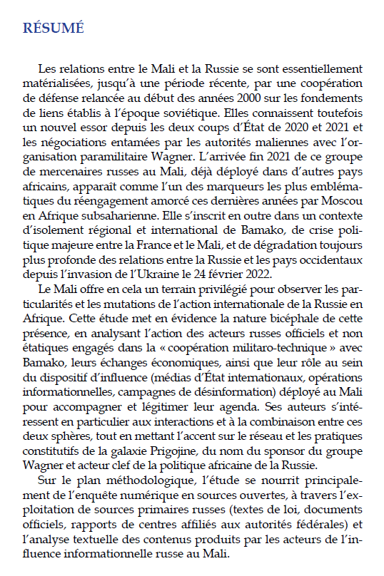 🚨PUBLICATION🚨🇷🇺🇲🇱 J’ai le plaisir d’annoncer la sortie de l’étude « La Russie au Mali : une présence bicéphale », publiée à quatre mains avec mon camarade de l’IRSEM @EmmDreyfus. Un🧶 1/14 irsem.fr/media/etude-ir…