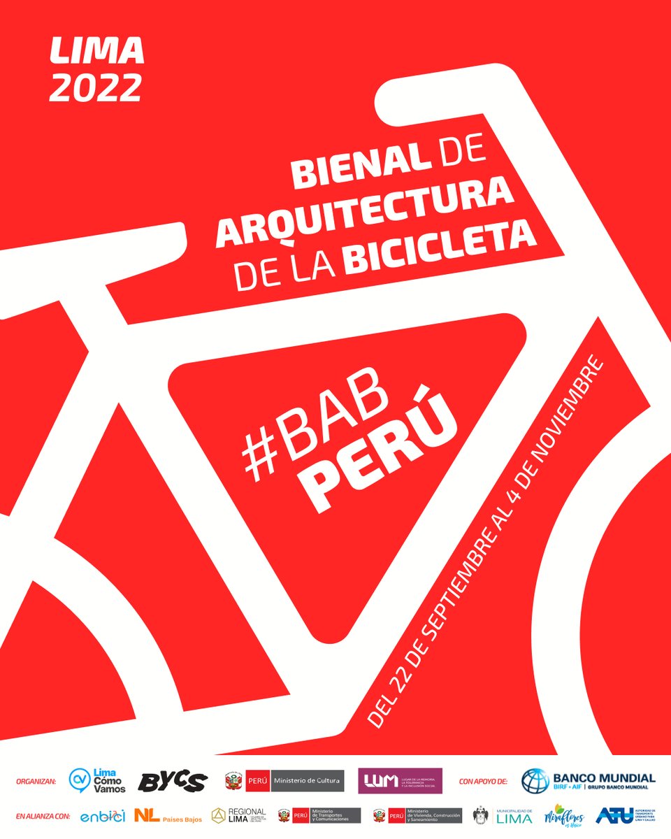 Gracias a <a href="/limacomovamos/">Lima Cómo Vamos</a> y <a href="/bancomundial/">Banco Mundial</a>, Lima será sede de la Bienal de Arquitectura de la Bicicleta en el <a href="/LUMoficial/">Lugar de la Memoria 🇵🇪</a> (Sept 22-Nov 4). 

Un encuentro internacional que coloca la bici como protagonista, manifestando sus beneficios sociales, económicos y medioambientales.