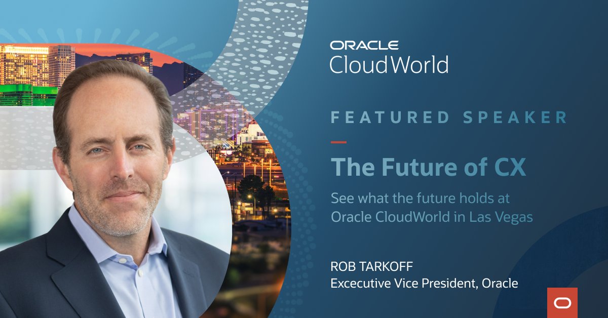 Oracle’s Rob Tarkoff is looking forward to sharing #CX innovations with you at Oracle @CloudWorld. Join him in Las Vegas from October 17 to 20 for an ambitious agenda for Marketing, Sales, and Service professionals. social.ora.cl/6013Mrr3d #OCW