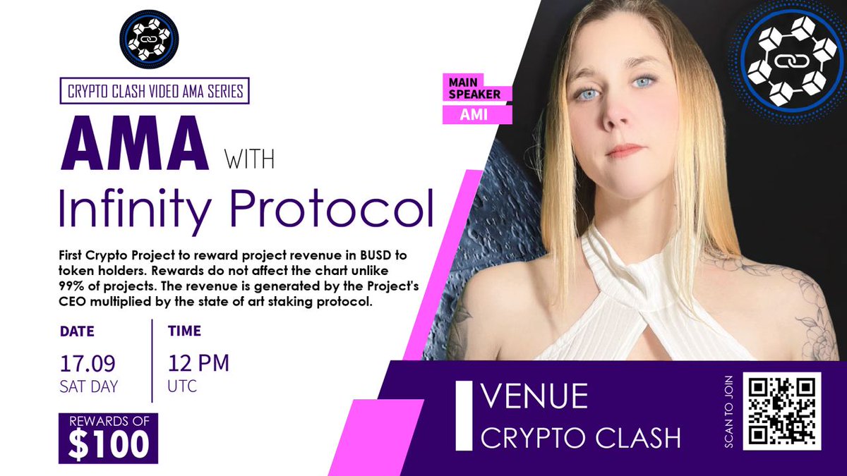 Crypto Clash (@cryptoclash1) on Twitter photo 🔊 Video AMA Series With Infinity Protocol
🎁Prize: $100 BUSD ( 10 Winners From Live Q&A )
📆Date: September 17th 2022 12 PM UTC
🏨 Venue: t.me/cryptoclashglo…
🏆Follow
<a href="/CryptoClash1/">Crypto Clash</a>
&
<a href="/Infinityprotocl/">Infinity Protocol</a>
Mention 3 Friends, And Retweet! Otherwise, You Will Be Disqualified 🔊 Video AMA Series With Infinity Protocol
🎁Prize: $100 BUSD ( 10 Winners From Live Q&A )
📆Date: September 17th 2022 12 PM UTC
🏨 Venue: t.me/cryptoclashglo…
🏆Follow
<a href="/CryptoClash1/">Crypto Clash</a>
&
<a href="/Infinityprotocl/">Infinity Protocol</a>
Mention 3 Friends, And Retweet! Otherwise, You Will Be Disqualified