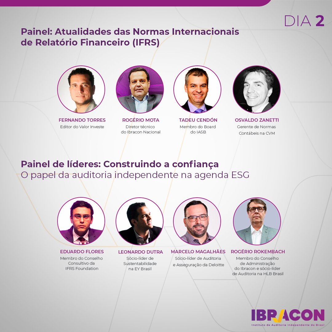 A programação da 12ª Conferência Brasileira de Contabilidade e Auditoria Independente do Ibracon já está disponível! Confira todos os detalhes no site do evento e garanta a sua vaga: bit.ly/3o3udQe
 
#Ibracon #ConferenciaIbracon #auditoriaindependente