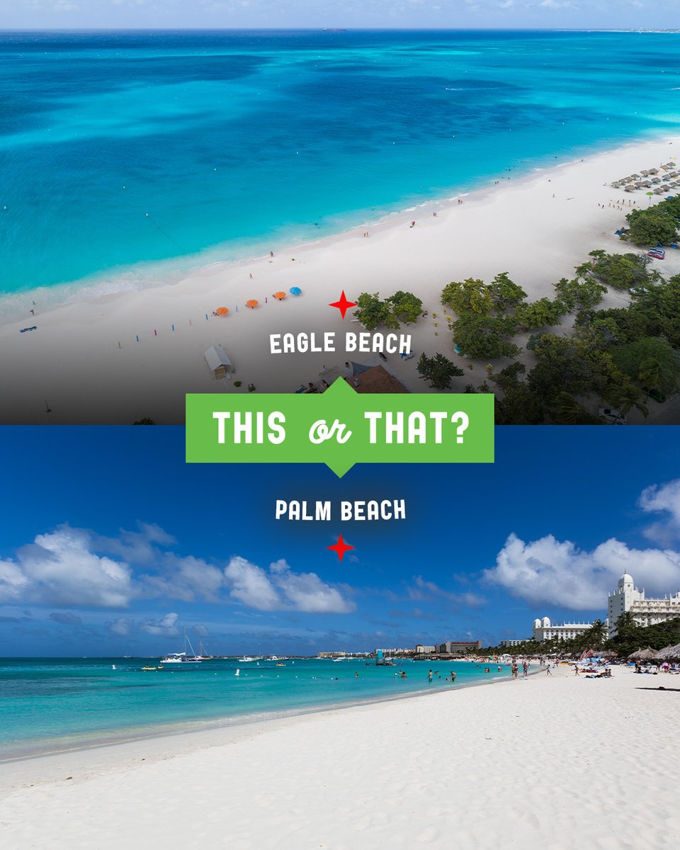 ArubaTourismUK's tweet photo. Eagle Beach or Palm Beach which one would you go for? 🏝️🤔

#Aruba #OneHappyIsland #TheArubaEffect #Beach #Sun #Holiday #BeachLife #Summer #SummerFun #Waves #CatchingWaves #BeachLove #Caribbean #CaribbeanTime #FridayFeeling https://t.co/uHsEX2SC9L