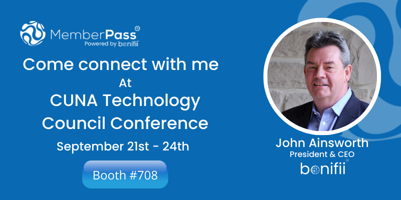 memberpass's tweet photo. Join Bonifii’s President &amp; CEO, John Ainsworth, at the CUNA OME &amp; Technology Conference in Booth #708 to see the Bonifii Credential September 21st – 24th! Schedule time with John to see the Bonifii Credential now! https://t.co/1XeJL4KGEH  #OMECouncil #TechCouncil #creditunions https://t.co/bItbs3HM1a