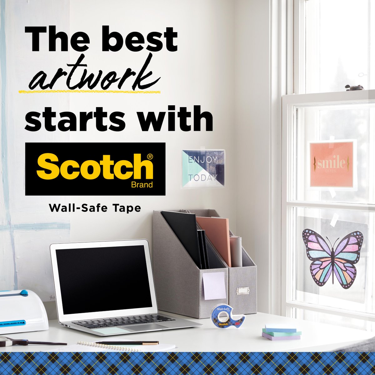 Hang family art projects without the sticky residue using Scotch® Wall-Safe Tape. #ScotchBrand #workingfromhome