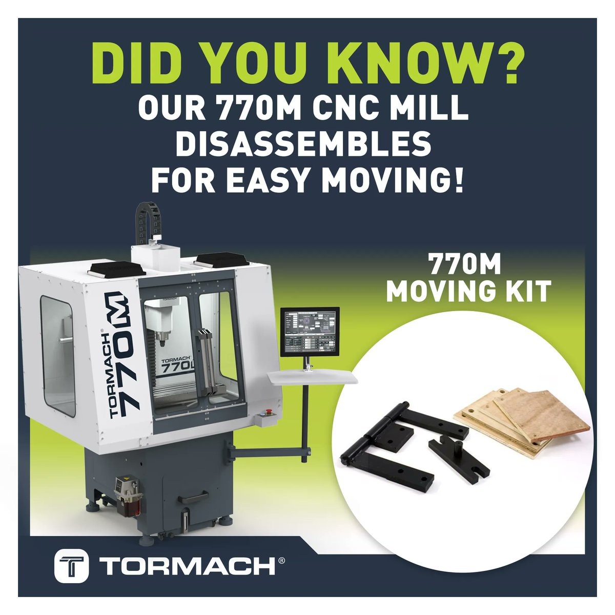 Tormach's tweet photo. Did you know, the Tormach 770M is our only mill that has an optional moving kit to disassemble it into 3 easily movable subcomponents? Check it out today! https://t.co/yfOMEXcLVC #770M #Tormach770M #smallspaces #relocation #garageshop #basementshop #garagecnc #makers https://t.co/AKVTrr8GEf