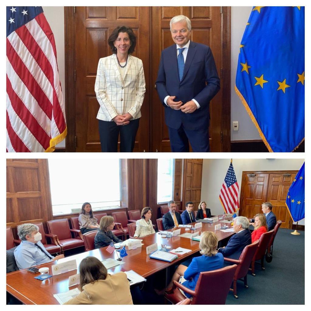 I spoke today to <a href="/SecRaimondo/">Secretary Gina Raimondo</a> about the very good progress in the discussions on #safedataflows between 🇪🇺 and 🇺🇸. We should be able to move soon to next steps. Thank you <a href="/SecRaimondo/">Secretary Gina Raimondo</a> for your leadership and to 🇪🇺and 🇺🇸teams for their great work.
