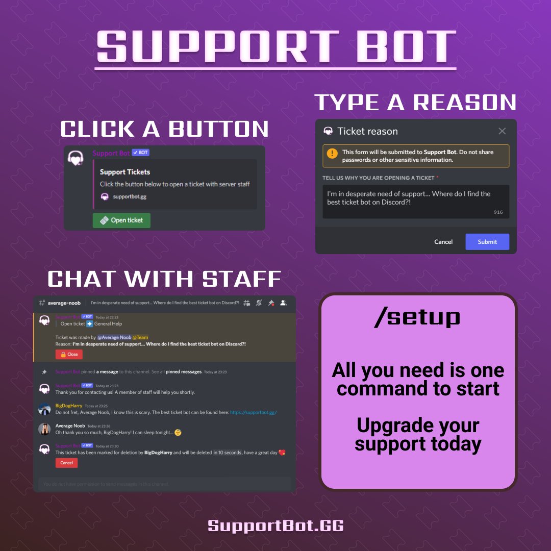 SupportBotGG's tweet photo. #SupprtBot is super easy to use, invite it to your #Discord server and try it out!! https://t.co/0JEiPo2tDn