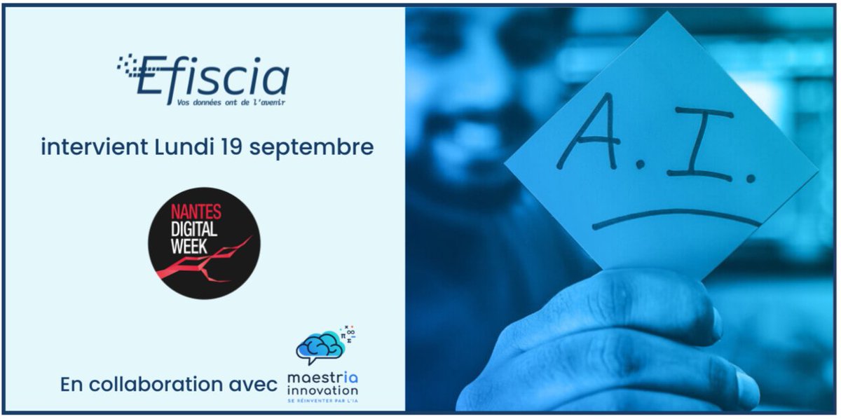 Efiscia's tweet photo. L'IA au service des Experts Comptables ! Venez découvrir Efiscia 

Comment Efiscia utilise l'IA au service de la finance de gestion ?

Un événement de la Nantes Digital Week au Palace avec Maestria innovation !
Lundi 19 Septembre : démo et ateliers sous le signe de l'UX par l'IA https://t.co/yF21Ky2iji