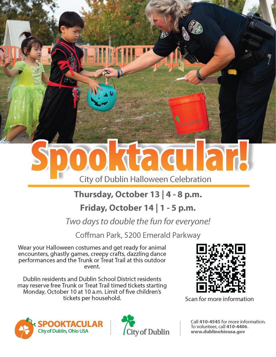 Mark your calendar for Spooktacular this year! It will be Oct. 13 at 4-8 p.m. and Oct. 14 at 1-5 p.m. Check out the flyer for more information.