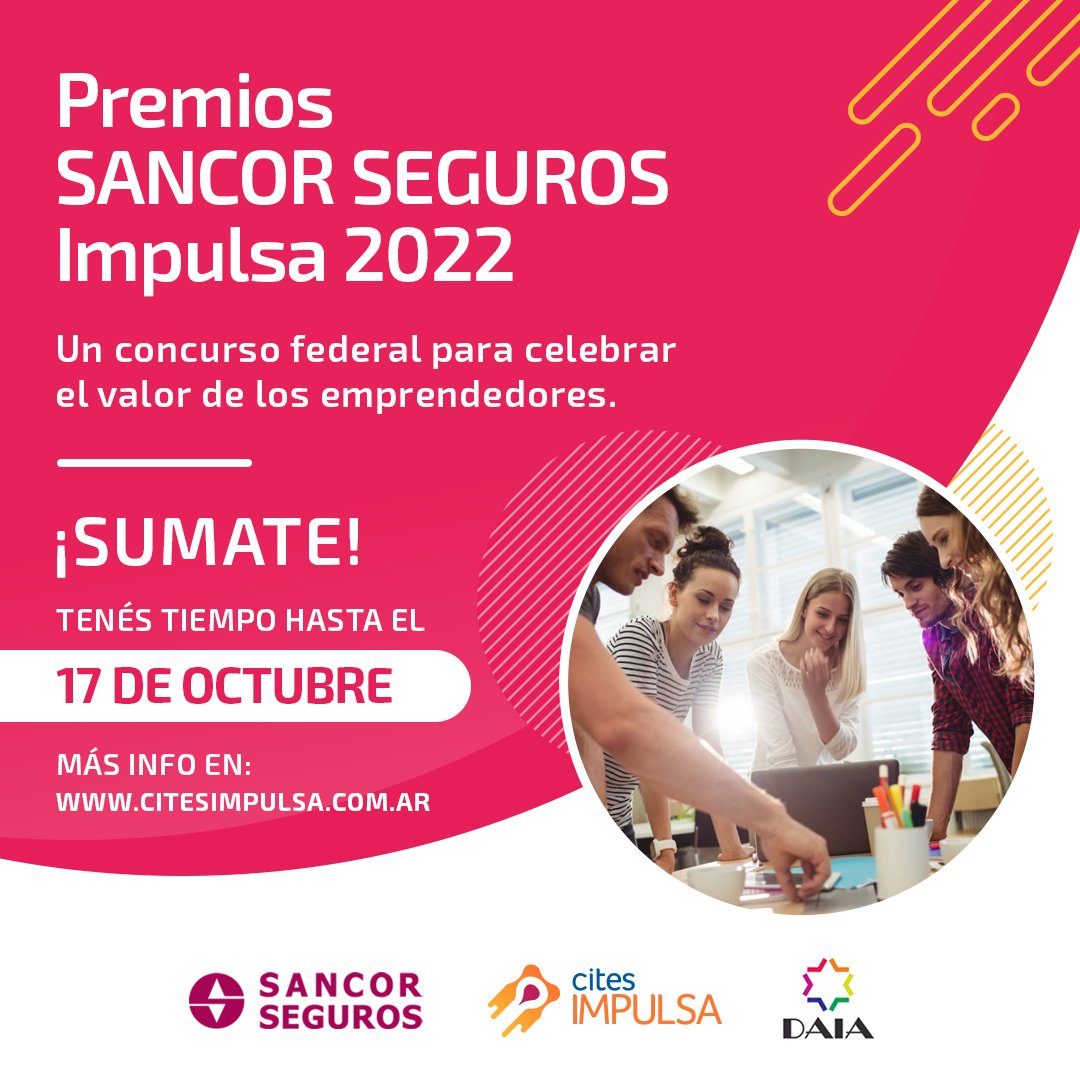 sancorimpulsa's tweet photo. 🚀 SANCOR SEGUROS, a través de nuestra incubadora CITES IMPULSA y con el apoyo de DAIA, abrimos la convocatoria para participar del premio SANCOR SEGUROS IMPULSA 2022, un concurso federal para celebrar el valor de los emprendedores. https://t.co/J2EtKH29MZ