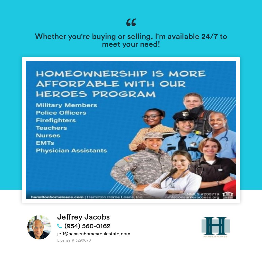 HansenHomesLLC's tweet photo. #PoweredByHamilton #Mortgage #Homeowner #Homeownership #Homebuying #HomeLoans #CommunityHeroes #floridarealestate #southfloridarealestate #coralsprings #margate #coconutcreek #parkland #bocaraton #southflorida #hansenhomes #military #police #firefighters #teacher #emt #nurse https://t.co/f9lNF9XHHk