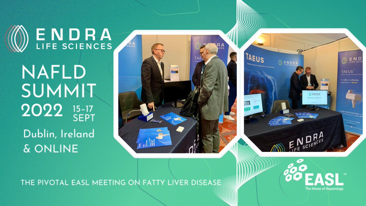 endralifesci's tweet photo. #ENDRA demonstrating its #TAEUS technology and strengthening its clinical relationships at the Fatty Liver (NAFLD) Summit in Ireland.
https://t.co/0iig3Rx1ZO #nafld #nash #ndra @endralifesci $ndra https://t.co/QPdQm4WCo5