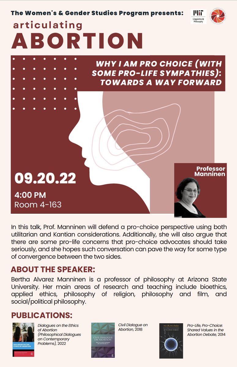 MITWGS's tweet photo. Coming up next week - the first talk of our year-long Articulating Abortion series!
Tues Sept 20 in 4-163 at 4pm
#MITEvents #OneMIT
More info: https://t.co/Bs2PqBewk5 https://t.co/sIsek2p2PZ