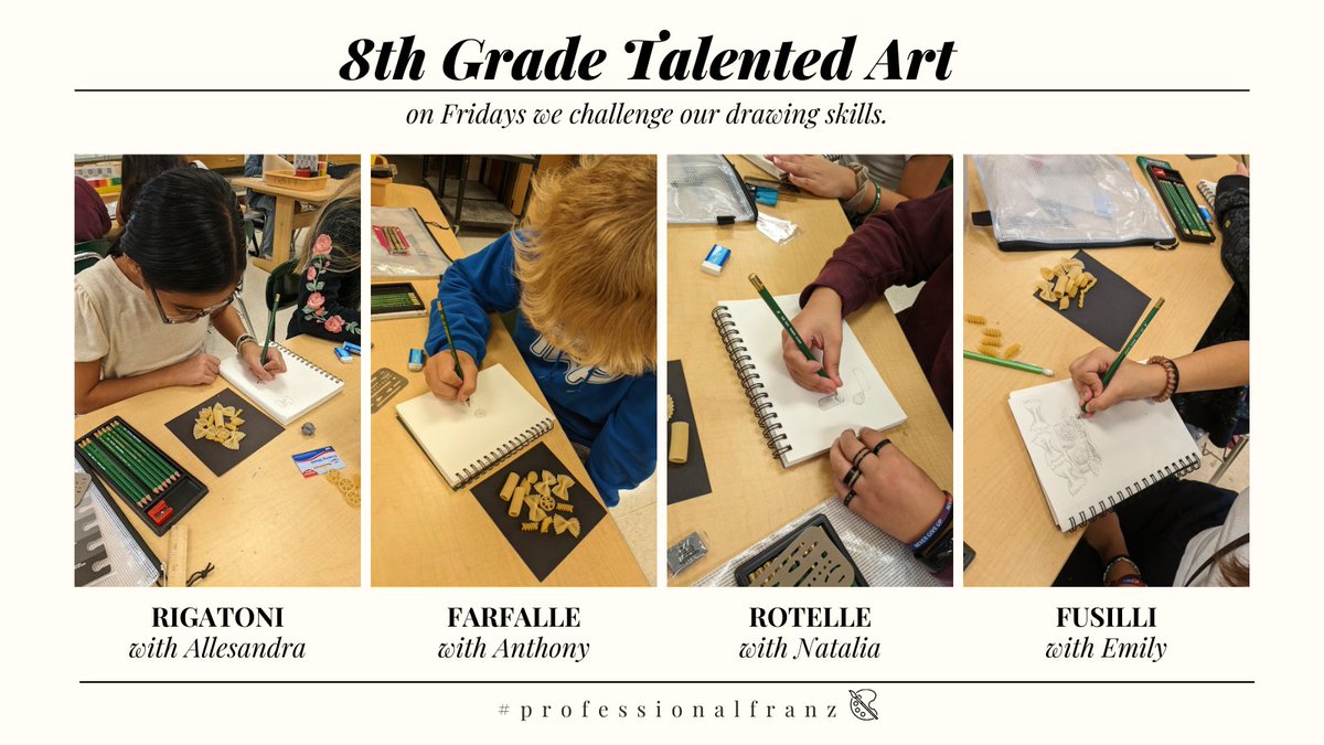 bethasfranz's tweet photo. 🍝🎨✏️
@Official_BHMS @TWPSuperVPA 
@BarillaUS @CentoFineFoods @Blick_Art
#professionalfranz #generalpencils
#BHMS8thGradeTalentedArt2223 https://t.co/0aqtVDwFpi