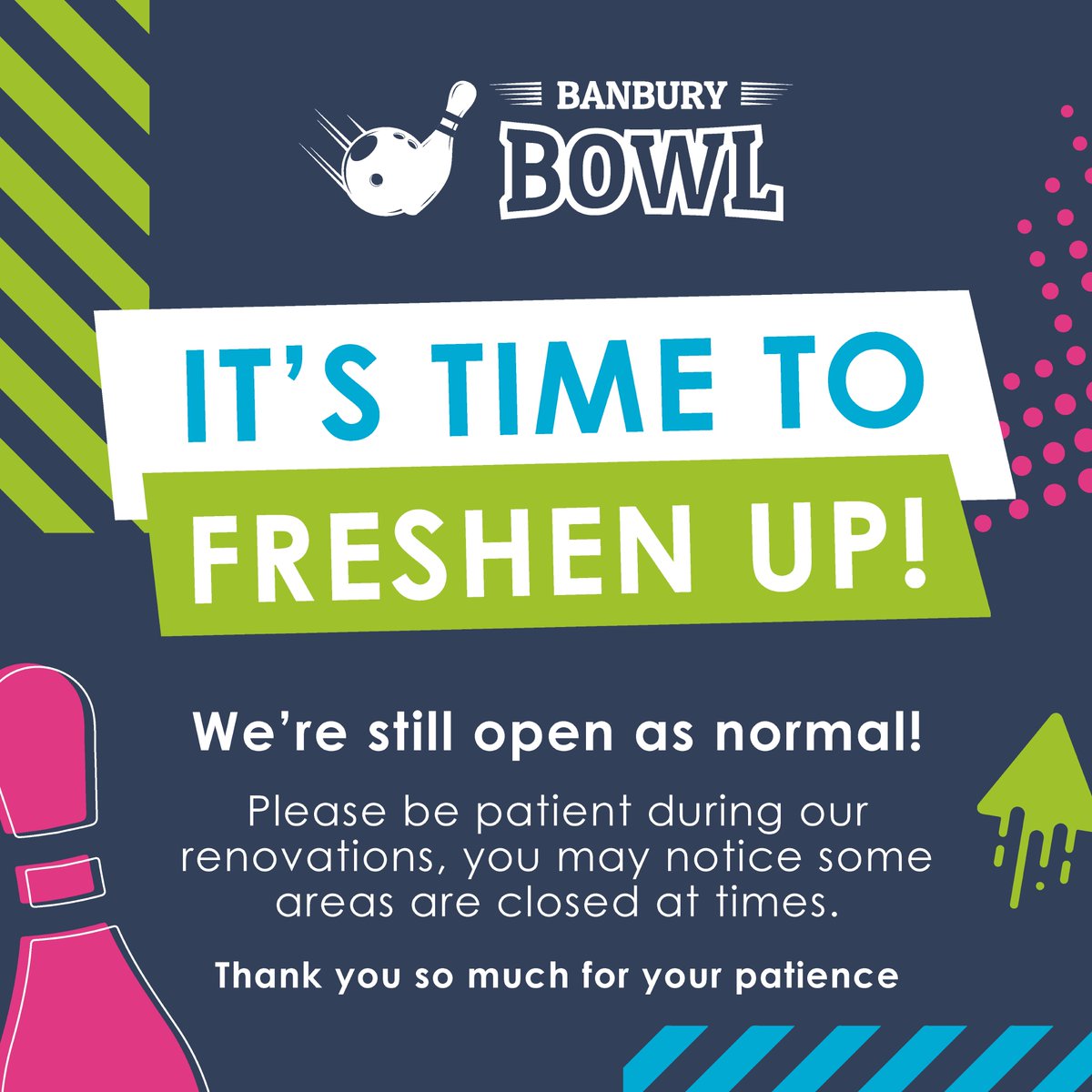 DjMikeFlash's tweet photo. LIMITED LANE AVAILABILITY🎳
#DiscoBowl continues this weekend from 7pm.
@BowlBanbury are having a freshen up!
We are investing further into the site:
⭐️ String Pinsetters
⭐️ Redecorated entrance/stairway
⭐️ Synthetic lanes and approaches
⭐️ Automatic bumpers
⭐️ New customer lift https://t.co/qA46Ao36AL