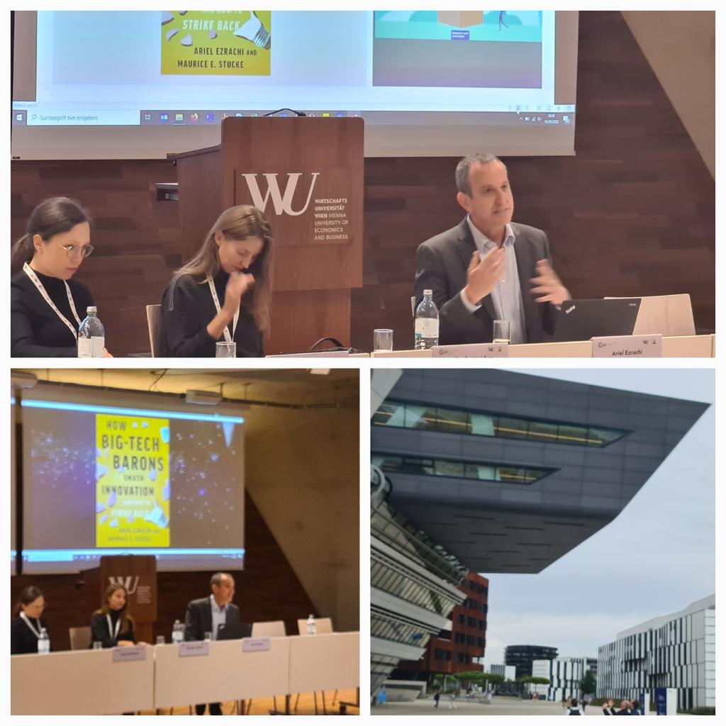 JiriKindl's tweet photo. Enjoying Vienna Competition Law Days ... now @ArielEzrachi presenting his book with @MauriceStucke on The Big-Tech Barons #CompLawHub #VCLD2022 https://t.co/S5AcuzOQ56