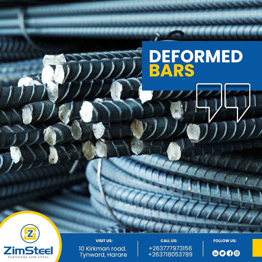ZimSteel's tweet photo. We provide a wide range of deformed bars from y10 to y32 in various lengths (6m and 12m). Clients can order pre-cut lengths or custom cut to length in any quantity required at affordable rates. 

#zimsteel #partnersforsteel #zimbabwe https://t.co/8jzJJcwQ4a