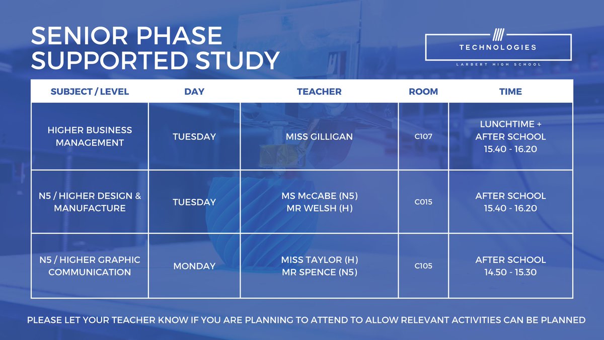 From Tuesday (20th September) our Supported Study sessions will be running for all Technologies subjects. Drop in for extra support, help with targeted topics or for access to software and equipment 📚💻📐🔨🪚