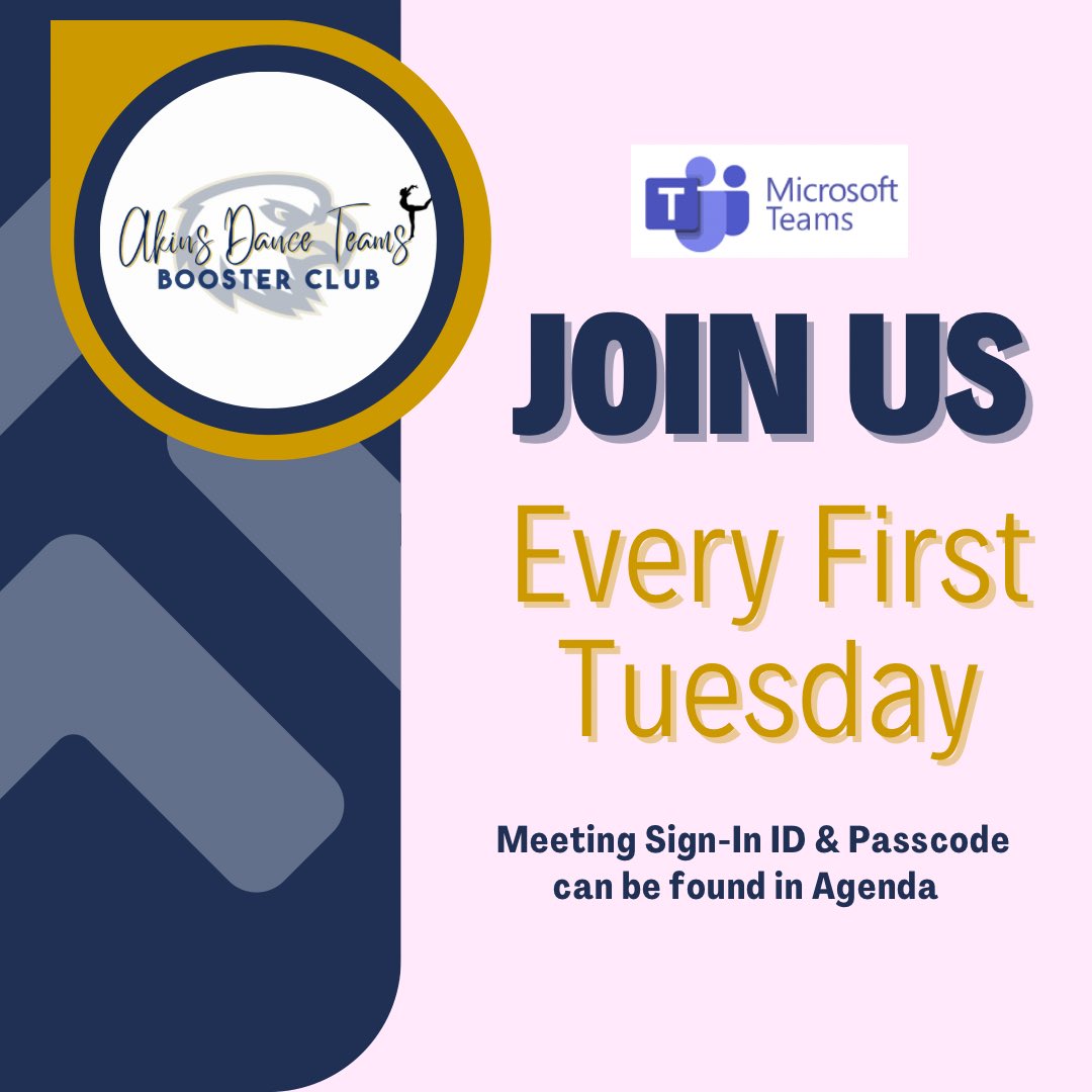 AHSDanceBooster's tweet photo. MARK YOUR CALENDARS! Akins Dance Boosters meet every First Tuesday of the month. Join us at the next meeting! https://t.co/0zcDFsFqNe